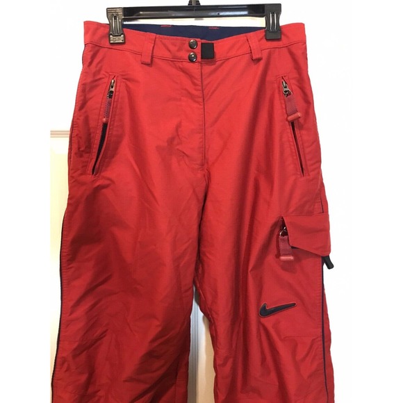 Women's NIKE ACG Snow Pants, Size 8-10, Red Orange with Blue Piping - Picture 15 of 16